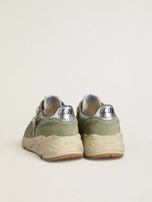 Zapatillas de hombre con Running Sole en nylon y gamuza verde salvia con estrella negra estampada