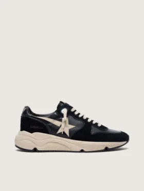 Zapatillas de hombre con Running Sole en piel napa y gamuza negras con una estrella blanca