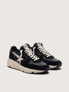 Zapatillas de hombre con Running Sole en piel napa y gamuza negras con una estrella blanca