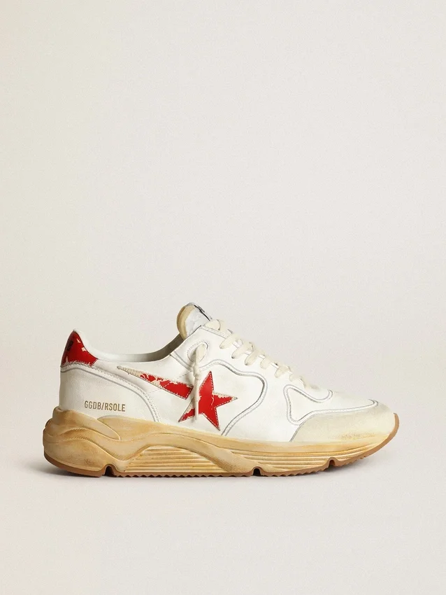 Zapatillas de hombre con Running Sole, estrella de cuero y lengüeta en el talón con estampado rojo