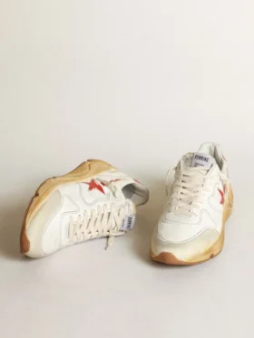 Zapatillas de hombre con Running Sole, estrella de cuero y lengüeta en el talón con estampado rojo