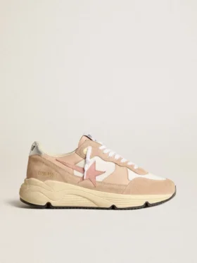 Zapatillas de mujer con Running Sole en malla y gamuza, con estrella rosa y lengüeta plateada en el talón