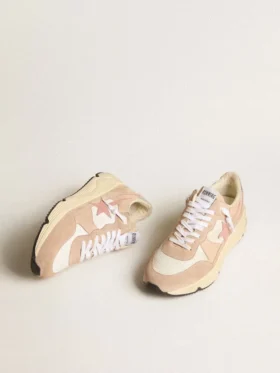 Zapatillas de mujer con Running Sole en malla y gamuza, con estrella rosa y lengüeta plateada en el talón