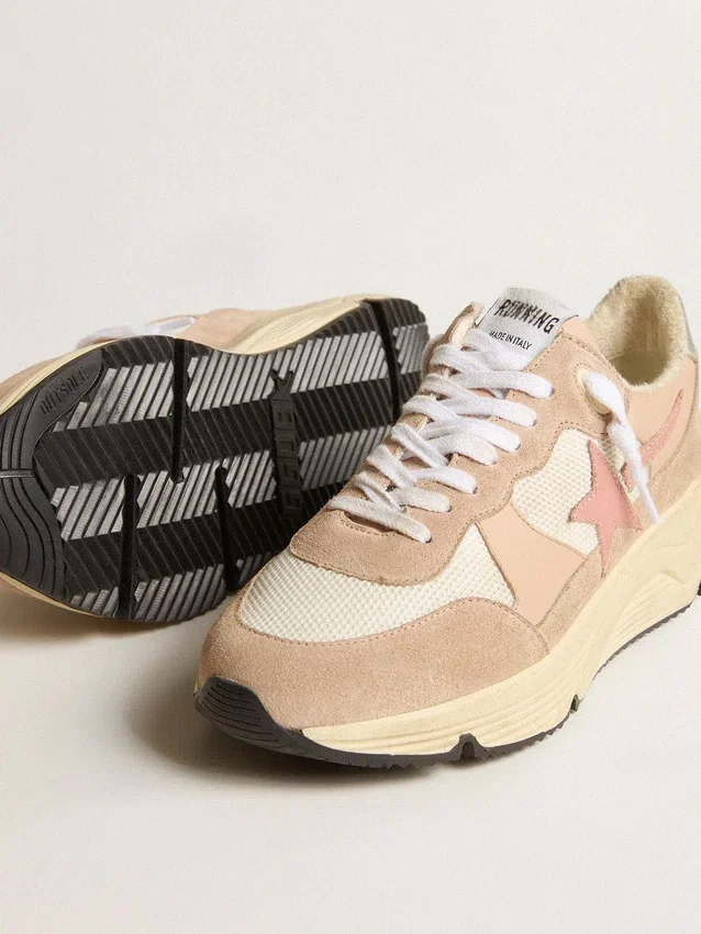 Zapatillas de mujer con Running Sole en malla y gamuza, con estrella rosa y lengüeta plateada en el talón