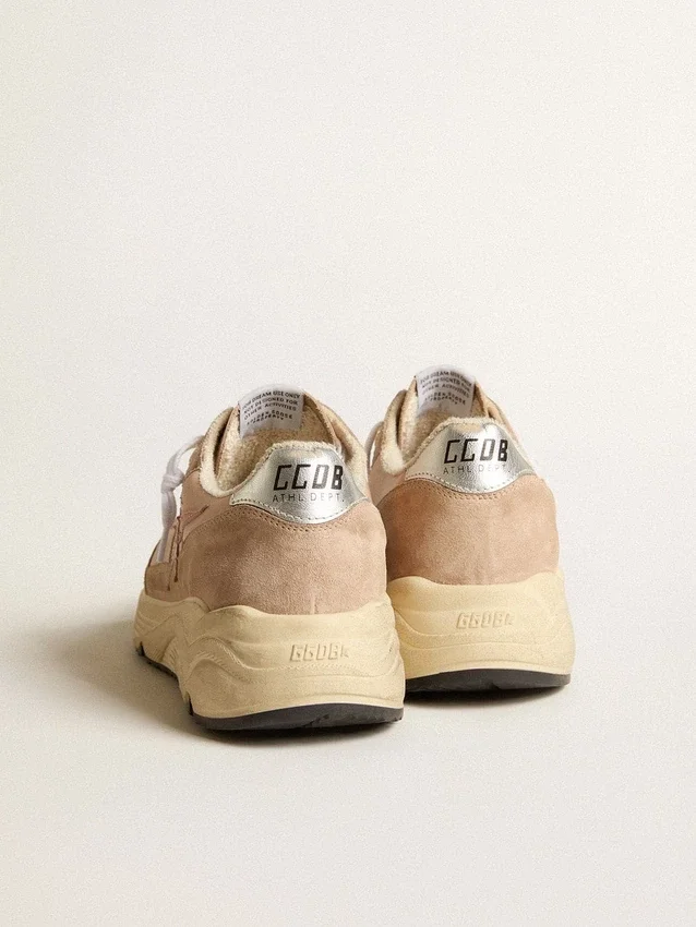 Zapatillas de mujer con Running Sole en malla y gamuza, con estrella rosa y lengüeta plateada en el talón