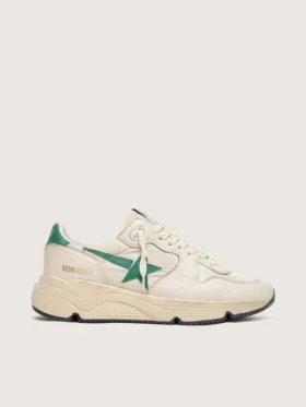Zapatillas de mujer con Running Sole en nylon color crema y cuero con estrella de cuero verde