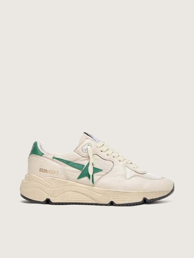 Zapatillas de mujer con Running Sole en nylon color crema y cuero con estrella de cuero verde