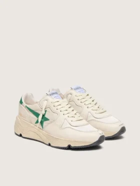 Zapatillas de mujer con Running Sole en nylon color crema y cuero con estrella de cuero verde