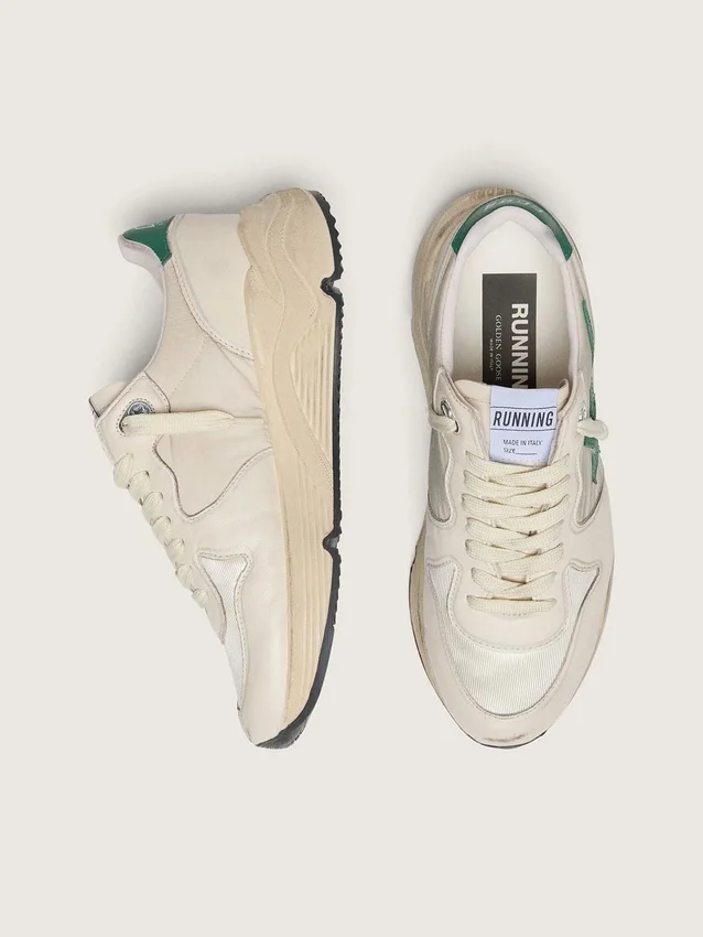 Zapatillas de mujer con Running Sole en nylon color crema y cuero con estrella de cuero verde