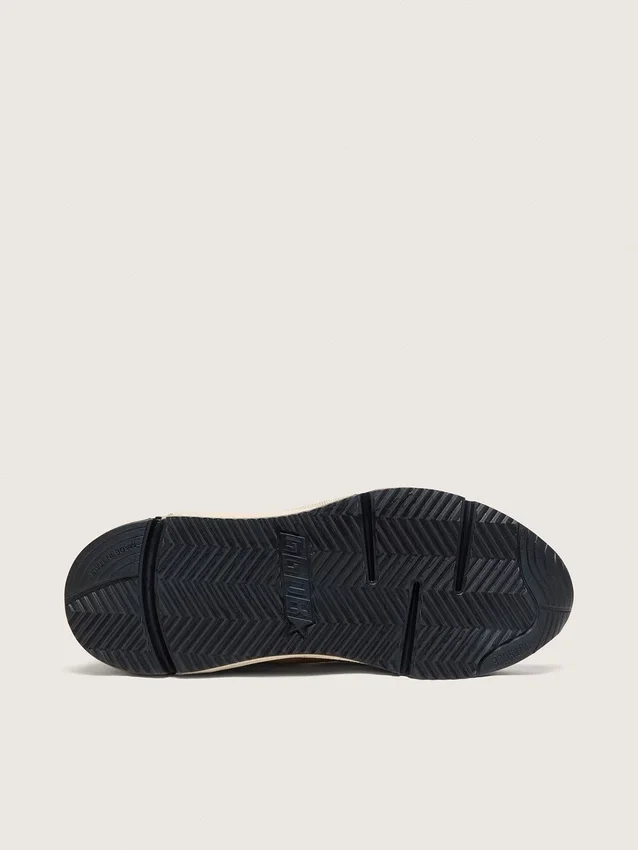 Zapatillas de mujer con Running Sole en nylon color crema y cuero con estrella de cuero verde