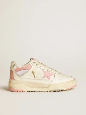 Zapatillas Forty2 para mujer con estrella rosa y lengüeta del talón de cuero blanco