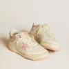 Zapatillas Forty2 para hombre con estrella rosa y lengüeta de talón de cuero blanco