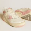 Zapatillas Forty2 para hombre con estrella rosa y lengüeta de talón de cuero blanco