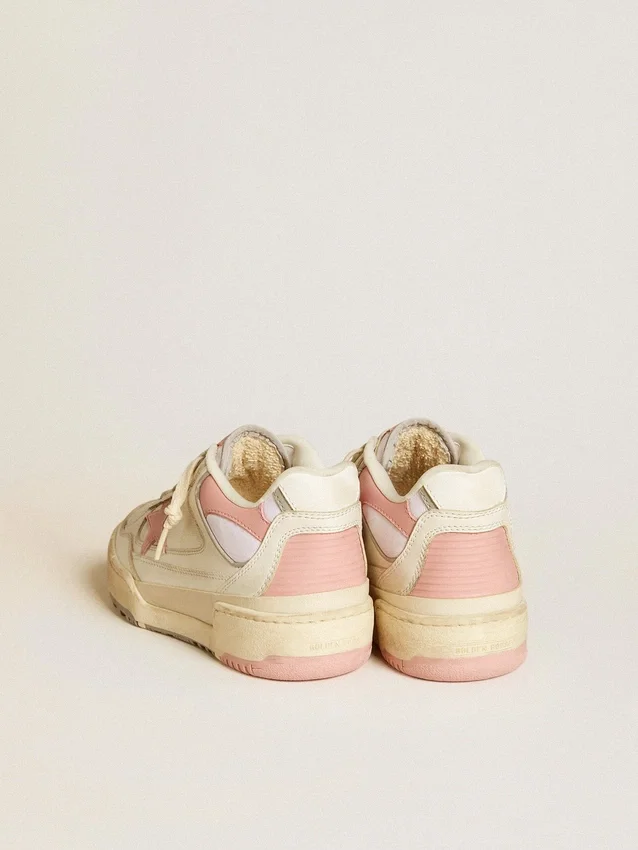 Zapatillas Forty2 para hombre con estrella rosa y lengüeta de talón de cuero blanco