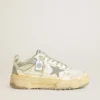 Zapatillas Forty2 para mujer en cuero blanco con cordones con cristales Swarovski y estrella de TPU gris