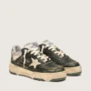 Zapatillas Forty2 para hombre en cuero verde y nylon color crema con estrella de TPU y lengüeta del talón de cuero plateado