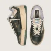 Zapatillas Forty2 para hombre en cuero verde y nylon color crema con estrella de TPU y lengüeta del talón de cuero plateado