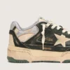 Zapatillas Forty2 para hombre en cuero verde y nylon color crema con estrella de TPU y lengüeta del talón de cuero plateado