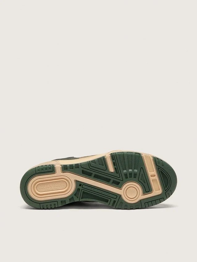 Zapatillas Forty2 para hombre en cuero verde y nylon color crema con estrella de TPU y lengüeta del talón de cuero plateado