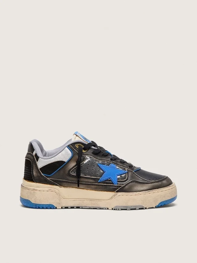 Zapatillas Forty2 para hombre en gomaespuma negra y cuero con estrella de TPU y lengüeta del talón de cuero negro