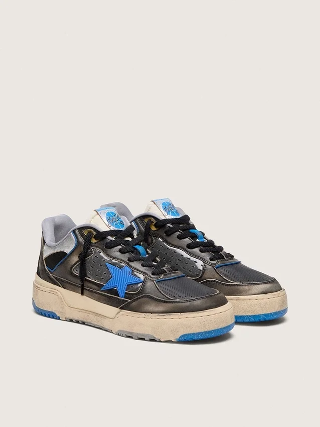 Zapatillas Forty2 para hombre en gomaespuma negra y cuero con estrella de TPU y lengüeta del talón de cuero negro