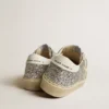 Zapatillas Hi Star para mujer en brillo plateado con estrella de gamuza y lengüeta del talón blanca