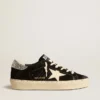 Zapatillas Hi Star para mujer en cuero negro con lengüeta del talón con purpurina plateada