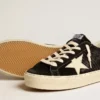 Zapatillas Hi Star para mujer en cuero negro con lengüeta del talón con purpurina plateada