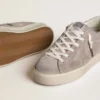 Zapatillas Hi Star para mujer en gamuza beige con estrella de cuero laminado y lengüeta del talón con purpurina
