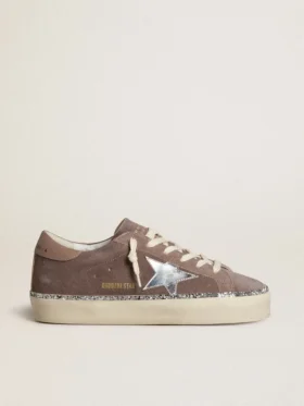 Zapatillas Hi Star para mujer en gamuza con estrella de cuero plateada y lengüeta del talón de cuero