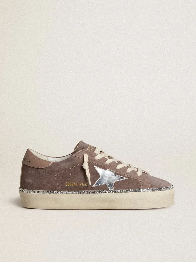 Zapatillas Hi Star para mujer en gamuza con estrella de cuero plateada y lengüeta del talón de cuero