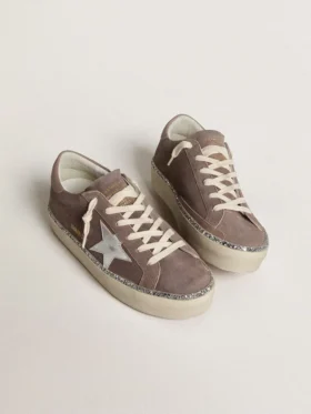 Zapatillas Hi Star para mujer en gamuza con estrella de cuero plateada y lengüeta del talón de cuero