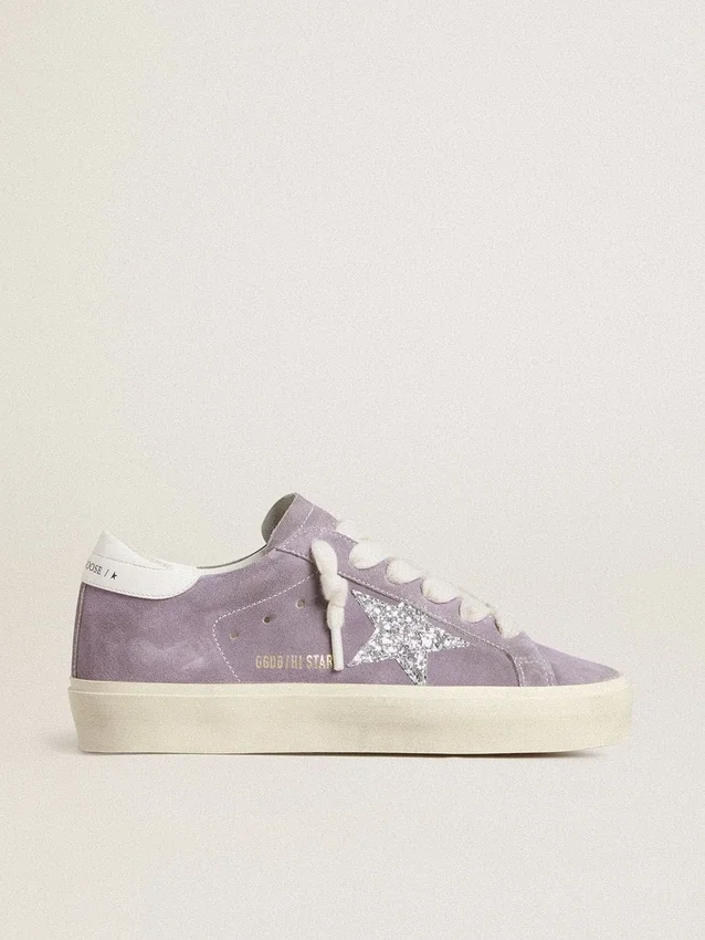 Zapatillas Hi Star para mujer en gamuza morada con estrella plateada con purpurina