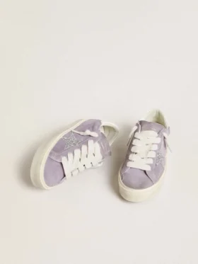 Zapatillas Hi Star para mujer en gamuza morada con estrella plateada con purpurina