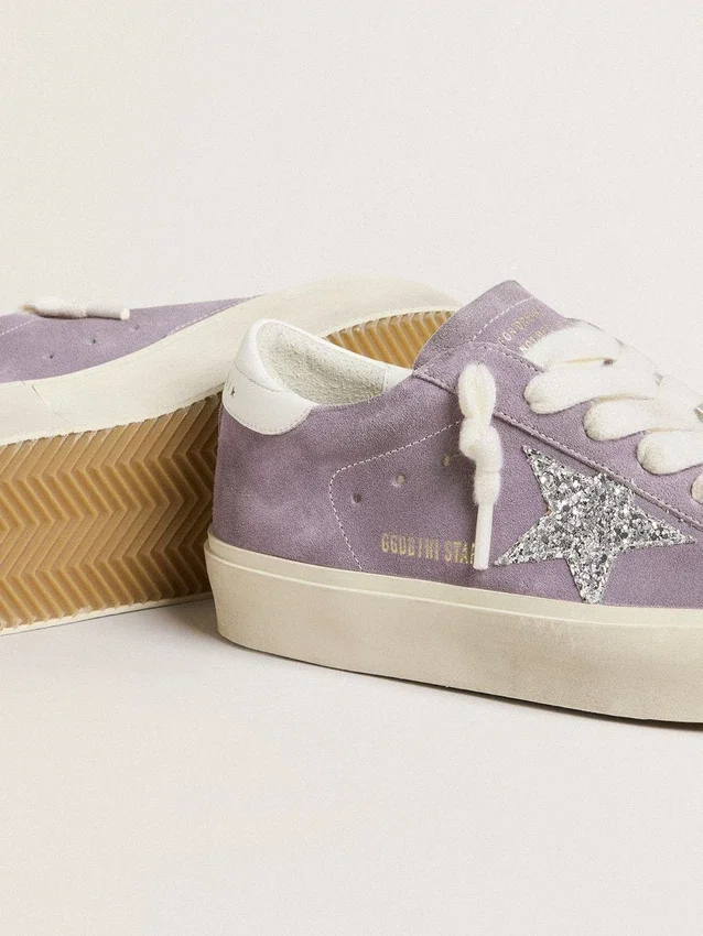 Zapatillas Hi Star para mujer en gamuza morada con estrella plateada con purpurina