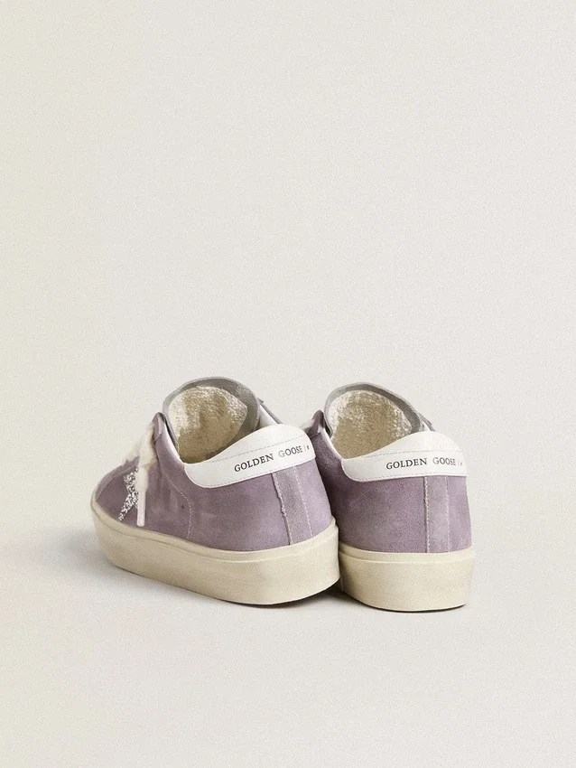 Zapatillas Hi Star para mujer en gamuza morada con estrella plateada con purpurina