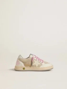 Zapatillas Junior Ball Star en gamuza perla con estrella de cuero y lengüeta en el talón