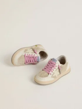 Zapatillas Junior Ball Star en gamuza perla con estrella de cuero y lengüeta en el talón