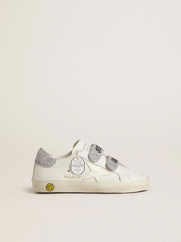 Zapatillas Junior Old School con lengüeta en el talón y tiras con cristales Swarovski plateados