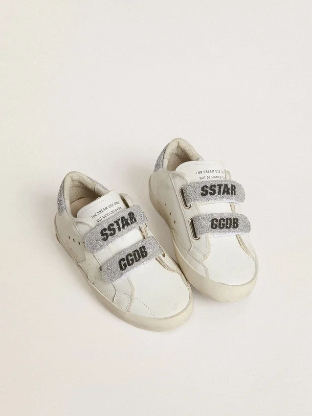 Zapatillas Junior Old School con lengüeta en el talón y tiras con cristales Swarovski plateados