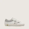Zapatillas Young Old School en cuero blanco con estrella de cuero plateado metalizado e inserciones de cristales plateados