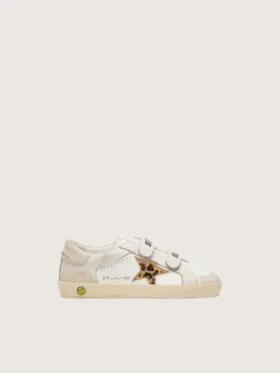 Zapatillas Junior Old School en napa con estrella de piel de potro con estampado de leopardo e inserciones de cuero