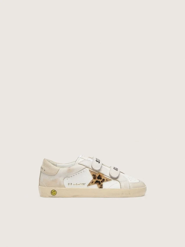 Zapatillas Junior Old School en napa con estrella de piel de potro con estampado de leopardo e inserciones de cuero