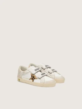 Zapatillas Junior Old School en napa con estrella de piel de potro con estampado de leopardo e inserciones de cuero