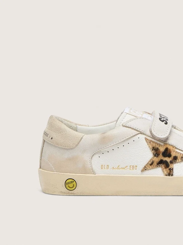 Zapatillas Junior Old School en napa con estrella de piel de potro con estampado de leopardo e inserciones de cuero