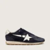 Zapatillas Marathon para hombre en gamuza azul marino con estrella y lengüeta del talón de cuero blanco