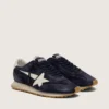 Zapatillas Marathon para hombre en gamuza azul marino con estrella y lengüeta del talón de cuero blanco