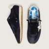 Zapatillas Marathon para hombre en gamuza azul marino con estrella y lengüeta del talón de cuero blanco