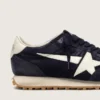 Zapatillas Marathon para hombre en gamuza azul marino con estrella y lengüeta del talón de cuero blanco