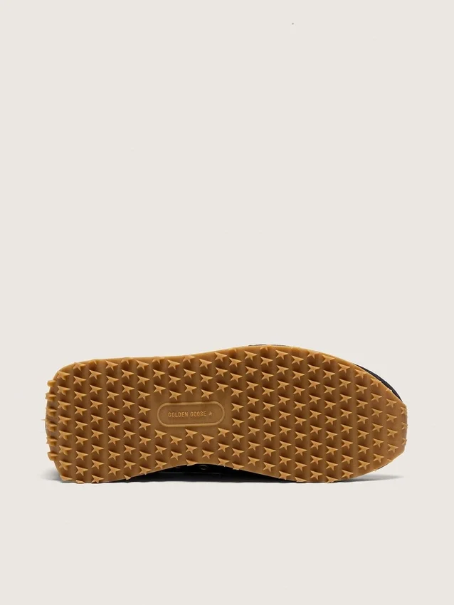 Zapatillas Marathon para hombre en gamuza azul marino con estrella y lengüeta del talón de cuero blanco